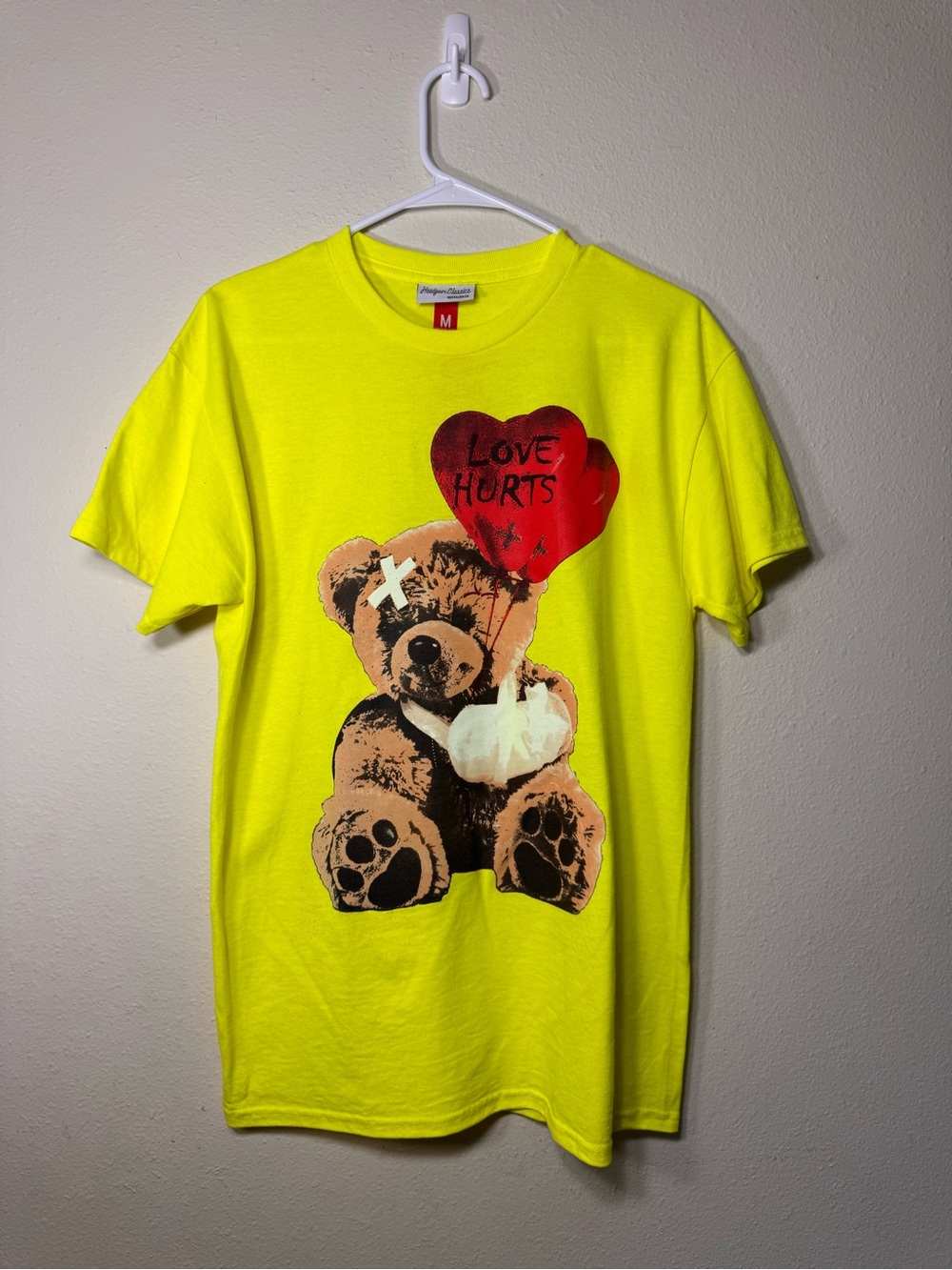 Neon Yellow 'Love Hurts' Teddy Graphic Tee